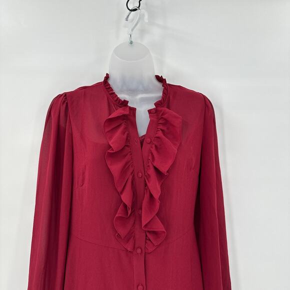 Forever 21 Burgundy Slip Dress with Sheer Jacket Small Ruffles Romantic Whimsy - Picture 4 of 10